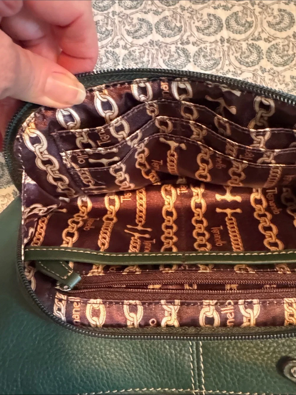 Tignanello Dark Green Pebbled Leather Tote with Front Zip Pocket - Picture 5 of 7